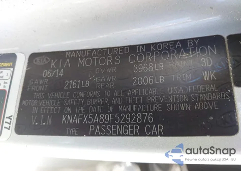 2015 Kia Forte Ex from USA, damaged, VIN KNAFX5A89F5292876